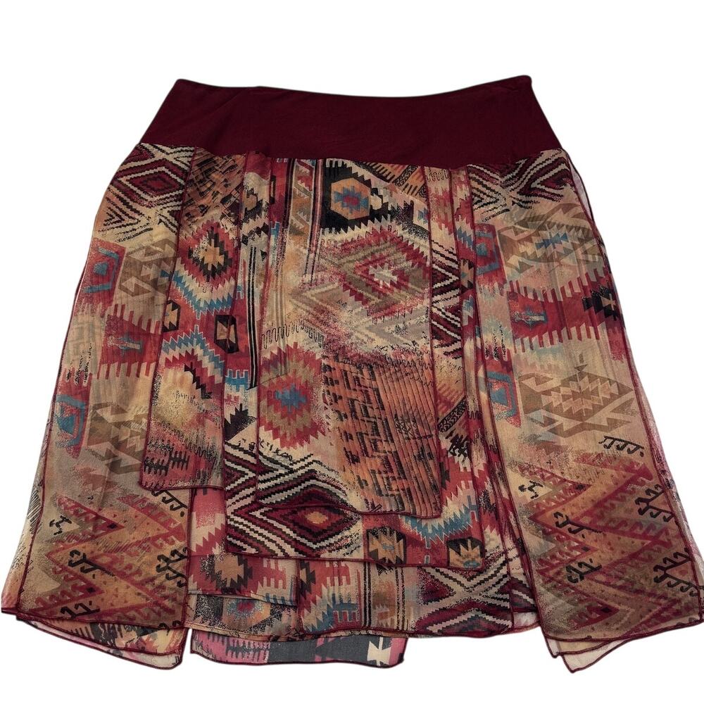I.C.E. 100% Silk Aztec Southwestern Lightweight Layered Skirt Women's Size 8